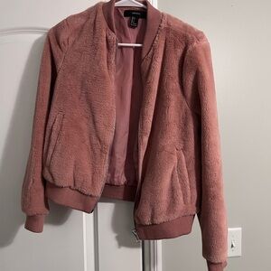 Forever 21 Dusty Rose Faux-Fur Bomber Jacket